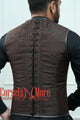 Brown Brocade With Leather Authentic Steel Boned Steampunk Vest Costume Men's Corset