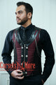 Red And Black Brocade With Leather Authentic Steel Boned Steampunk Vest Costume Men's Corset