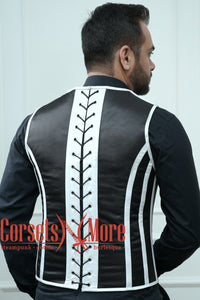 Royal Satin Black And White Authentic Steel Boned Men's Corset Vest