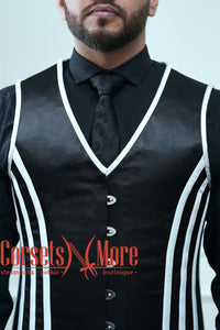 Royal Satin Black And White Authentic Steel Boned Men's Corset Vest