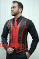 Royal Satin Red And Black Brocade Authentic Steel Boned Men's Corset Vest