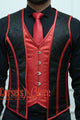 Royal Satin Red And Black Brocade Authentic Steel Boned Men's Corset Vest