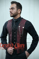 Red Brocade With Satin Authentic Steel Boned Steampunk Vest Costume Men's Corset