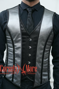 Royal Satin Black And Gray Authentic Steel Boned Men's Corset Vest