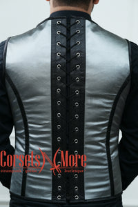 Royal Satin Black And Gray Authentic Steel Boned Men's Corset Vest