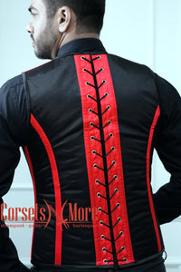 Royal Satin Red And Black Authentic Steel Boned Men's Corset Vest