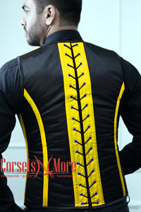 Royal Satin Yellow And Black Authentic Steel Boned Men's Corset Vest