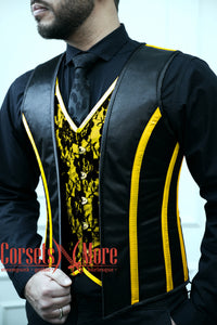 Royal Satin Yellow And Black Authentic Steel Boned Men's Corset Vest