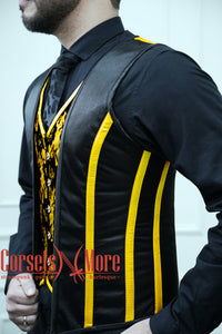 Royal Satin Yellow And Black Authentic Steel Boned Men's Corset Vest