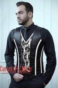 Royal Satin Black And White Authentic Steel Boned Men's Corset Vest