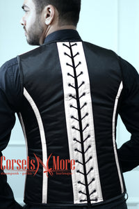 Royal Satin Black And White Authentic Steel Boned Men's Corset Vest