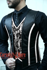 Royal Satin Black And White Authentic Steel Boned Men's Corset Vest