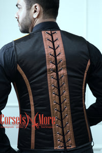 Royal Satin Black And Brown Authentic Steel Boned Men's Corset Vest