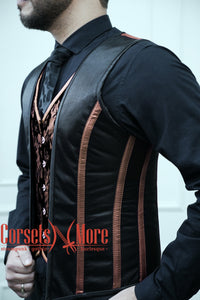 Royal Satin Black And Brown Authentic Steel Boned Men's Corset Vest