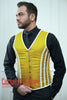 Steel Boned Corset Vest: Royal Satin, Yellow & White Piping