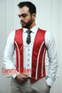 Steel Boned Corset Vest, Royal Red Satin Brocade, Men Costume