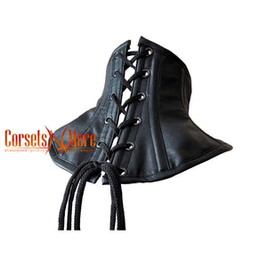 Black Faux Leather Neck Corset With Lace Up Choker, Neck Posture, Unisex Neck Costume