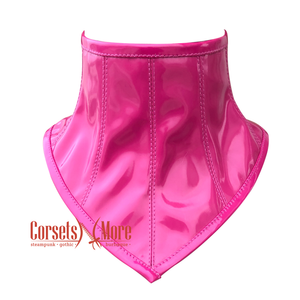 Pink PVC Leather Neck Corset with Back Lace Up