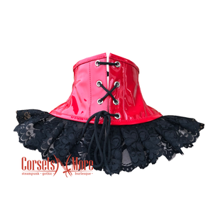 Red PVC Leather Neck Lace Choker Collar Corset