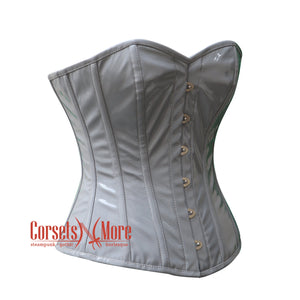 Plus Size Grey PVC Leather Steampunk Overbust Corset