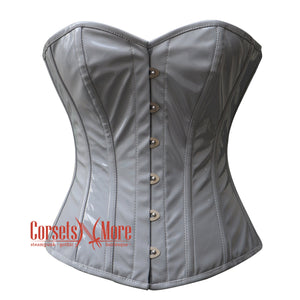 Plus Size Grey PVC Leather Steampunk Overbust Corset