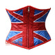 Plus Size Red Blue Satin Sequins UK Flag Zipper Burlesque Gothic Underbust Corset