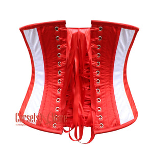 Plus Size Red Blue Satin Sequins UK Flag Zipper Burlesque Gothic Underbust Corset