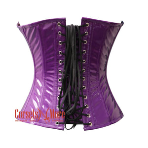 Plus Size Purple PVC Leather Steampunk Waist Training Overbust Corset