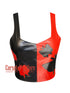 Red And Black Leather Butterfly Patchwork Overbust Corset With Shoulder Straps Bustier