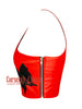 Red And Black Leather Butterfly Patchwork Overbust Corset With Shoulder Straps Bustier