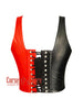 Red And Black Leather Butterfly Patchwork Overbust Corset With Shoulder Straps Bustier