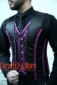 Royal Satin Purple And Black Authentic Steel Boned Men's Corset Vest