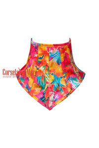 Tropical Floral Hibiscus Flowers Print Halloween Neck Corset With Lace Up Choker