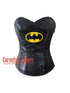 Black Satin Top Gothic Comic Con Costume Bustier Yellow Bat Sequins Corset Top Overbust