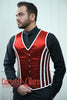 Steel Boned Corset Vest: Royal Satin, Red & White Piping