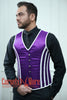 Steel Boned Corset Vest: Royal Satin, Purple & White Piping