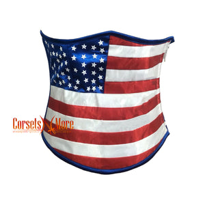 White Blue And Red Satin USA Flag Underbust Corset