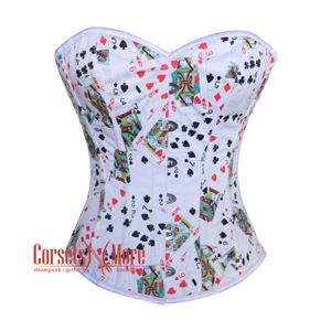 Playing Cards Printed White Satin Corset Gothic Christmas Costume