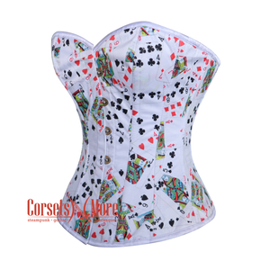 Plus Size Playing Cards Printed White Satin Corset Gothic Christmas Costume