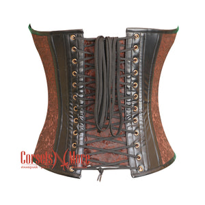 Plus Size Brown Brocade Black Leather Steampunk Costume Overbust Bustier Top