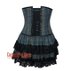 (Limited Edition) Blue Check Print Cotton With Leather Belt Steampunk Corset With Skirt Underbust Dress