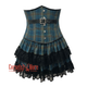 (Limited Edition) Blue Check Print Cotton With Leather Belt Steampunk Corset With Skirt Underbust Dress