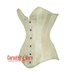 Ivory Brocade Gothic Burlesque Waist Training Overbust Corset Bustier Top