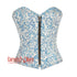 Plus Size Blue And White Brocade Front Zipper Gothic Overbust Corset Bustier Waist Cincher