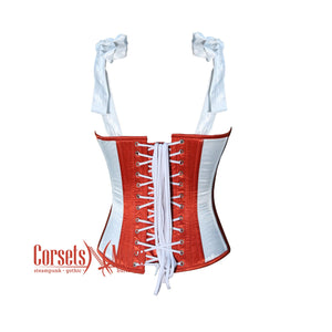 Plus Size White and Red Stripes With Shoulder Strap Burlesque Overbust Bustier Waist Training Corset