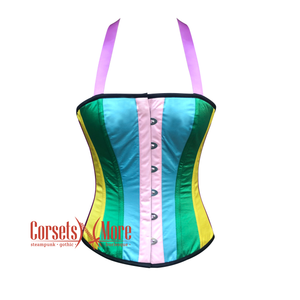 Multi-Color Satin Stripes Overbust Corset Pride Costume Rainbow Top