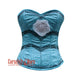 Plus Size Baby Blue Satin Black Sequins White Flower Burlesque Gothic Corset Bustier Overbust