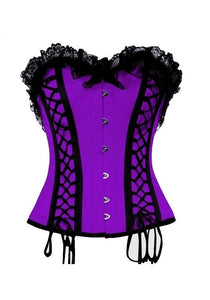 Purple Satin Black Lacing Overbust Corset Waist Training Mardi Gras Costume
