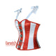 White and Red Stripes With Shoulder Strap Burlesque Overbust Bustier Waist Training Corset
