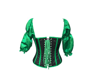 Green Purple and Yellow Striped Satin Mardi Gras Costume Corset With Puff Sleeves